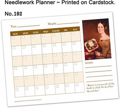 (image for) Planner Needlework Sheet No.102 Early American Lady Perpetual Monthly Calendar Printed on Cardstock
